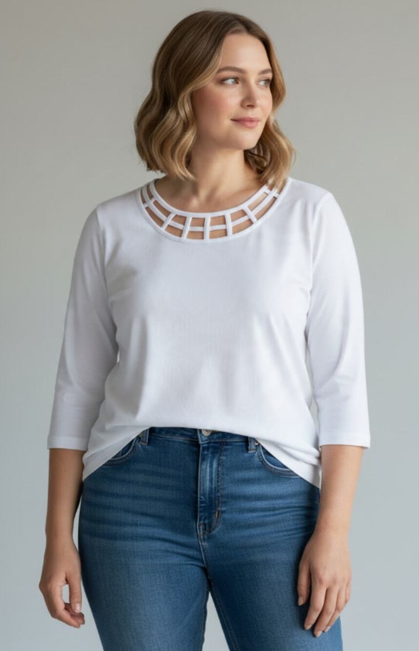 CATHERINES TOP WOMENS 0X 14/16 SUPREMA COLLECTION COTTON STRETCH TEE SHIRT WHITE